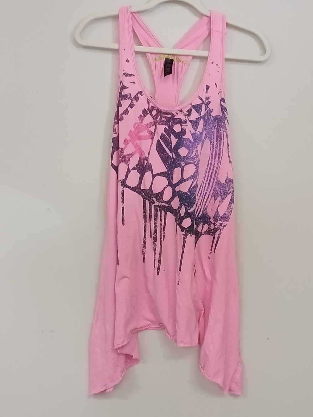 Steve Madden Y2K Pink Graphic Long Racerback Swing Oversized Tank S